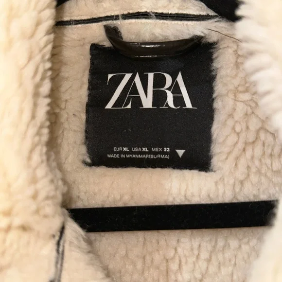 Zara Faux Shearling Cropped Jacket in Black and Cream - Picture 2 of 2